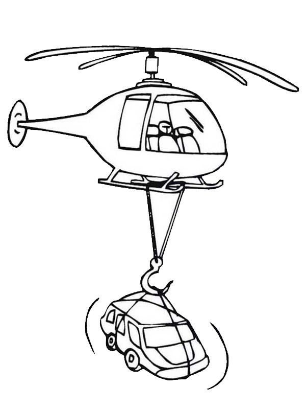 Helikopter takelt auto Kleurplaat