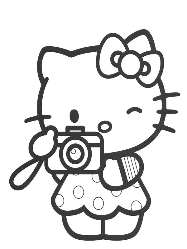 Hello Kitty maakt een foto Kleurplaat