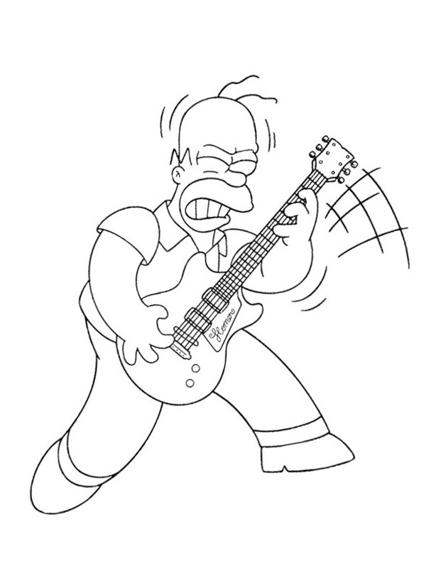 Homer Simpson speelt gitaar Kleurplaat