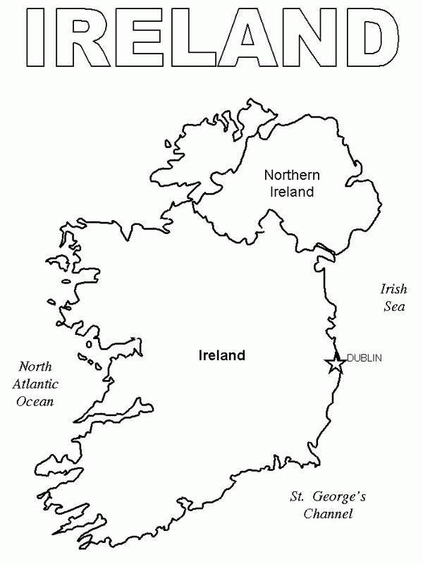 Kaart van Ierland Kleurplaat
