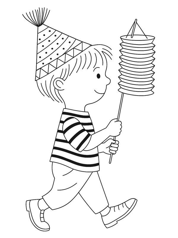 Jongen met lampion kleurplaat Jongen met lampion kleurplaat