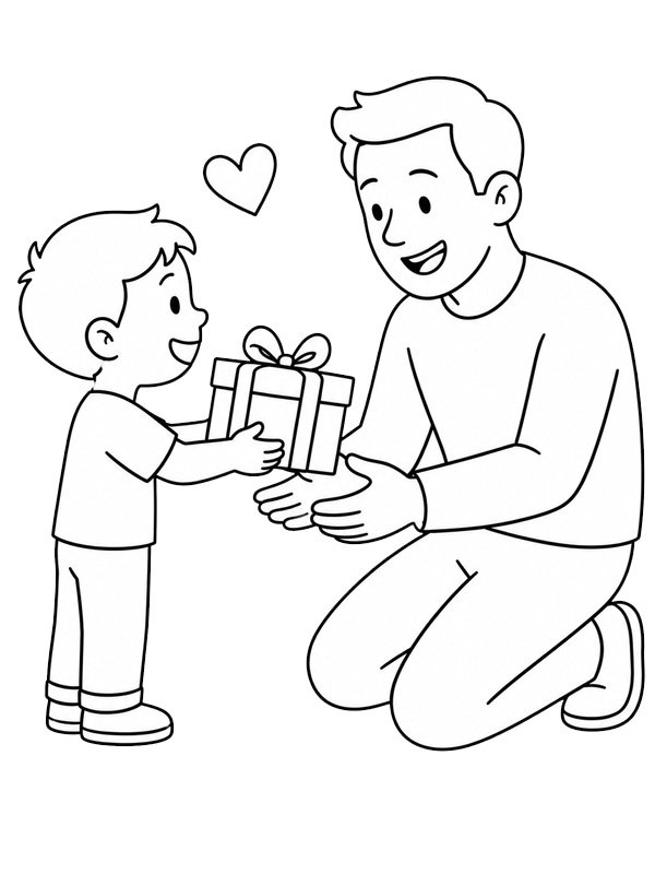 Kado geven aan papa kleurplaat