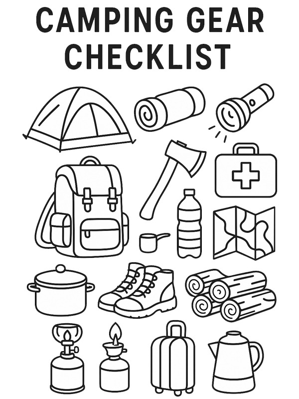 Kampeer checklist kleurplaat Kampeer checklist kleurplaat