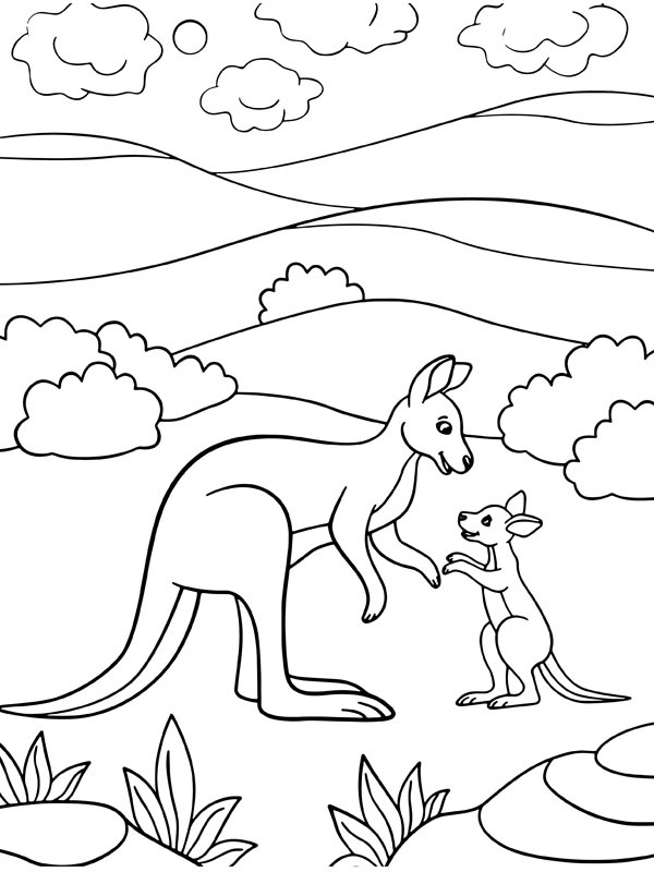 Kangoeroe met baby kangoeroe Kleurplaat