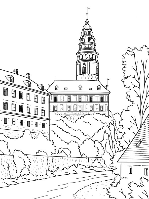 Kasteel Český Krumlov kleurplaat Kasteel Český Krumlov kleurplaat
