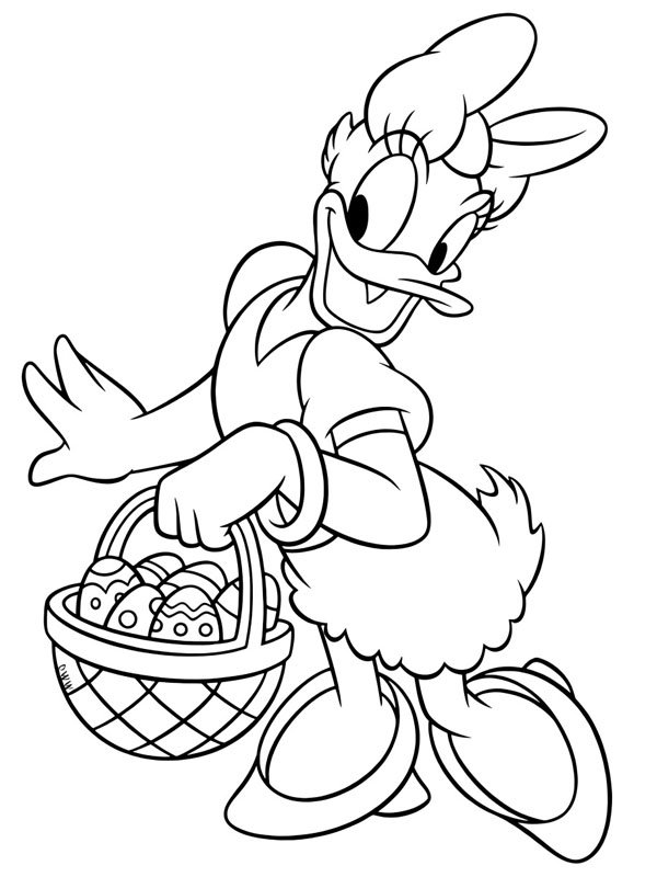 Katrien Duck met paasmand kleurplaat