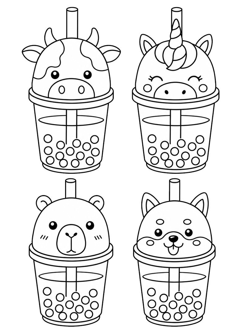 Kawaii bubble tea bekers kleurplaat Kawaii bubble tea bekers kleurplaat