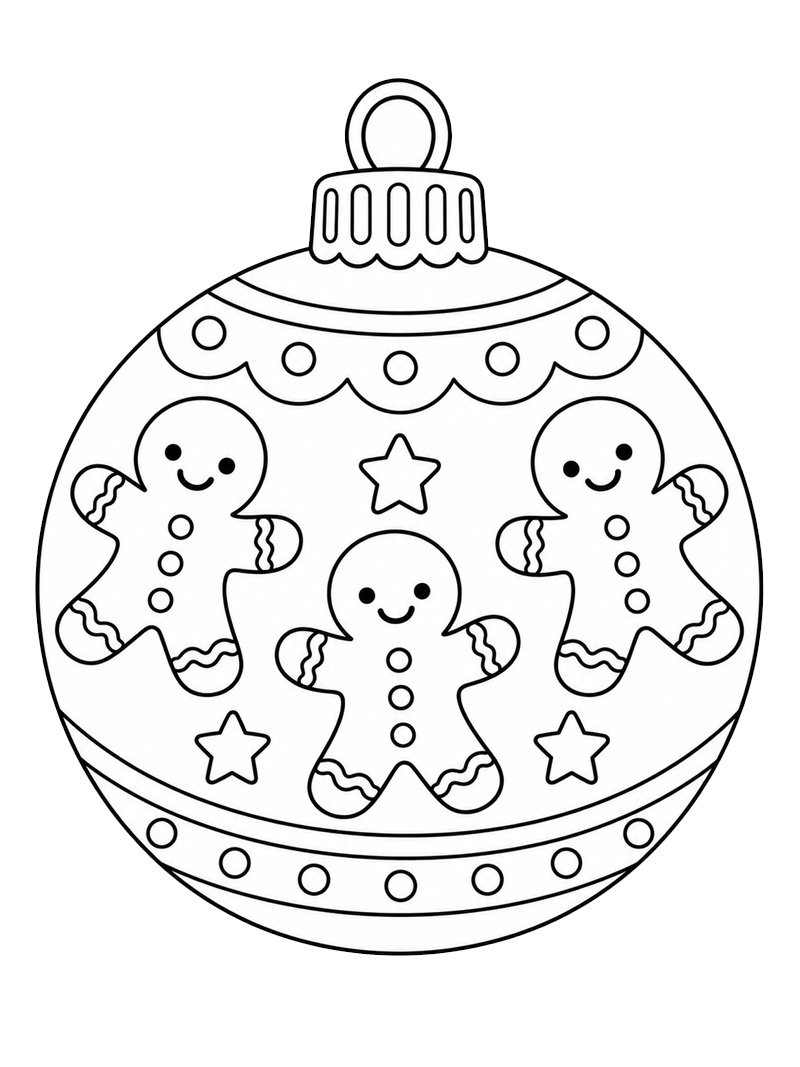 Kerstbal met peperkoekmannetjes kleurplaat Kerstbal met peperkoekmannetjes kleurplaat