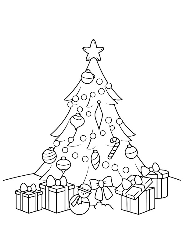 Kerstboom met kadootjes Kleurplaat