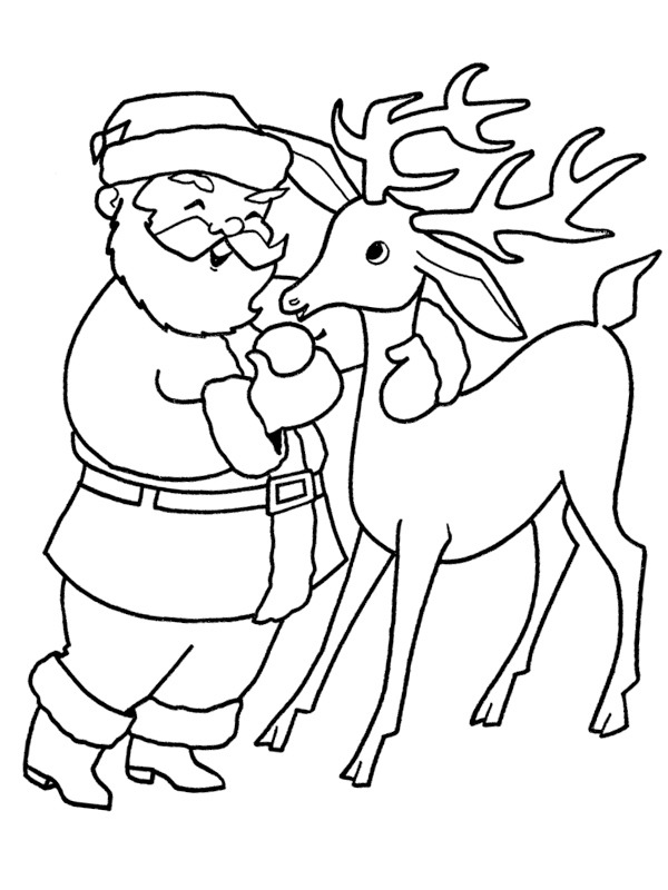 Kerstman en zijn rendier Kleurplaat