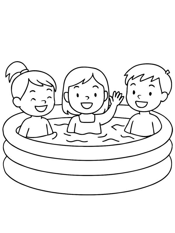 Kinderen in een opblaasbaar zwembad kleurplaat Kinderen in een opblaasbaar zwembad kleurplaat