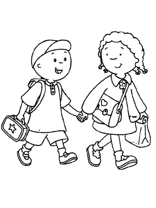 Kinderen lopen naar school Kleurplaat