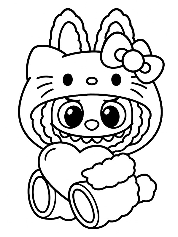 Labubu Hello Kitty kleurplaat Labubu Hello Kitty kleurplaat