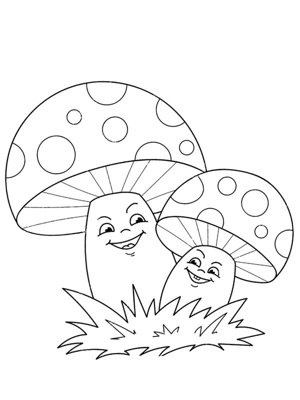 Lachende paddenstoelen Kleurplaat