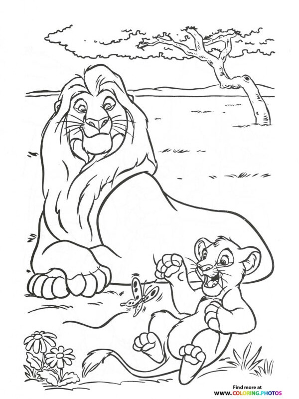 Leeuwenkoning Mufasa en Simba Kleurplaat