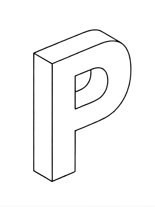 Letter P 3D kleurplaat