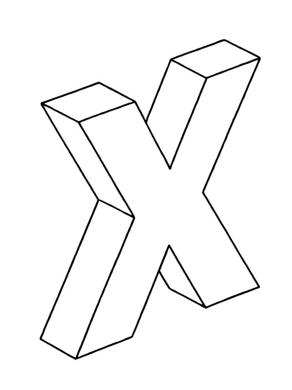 Letter X 3D kleurplaat