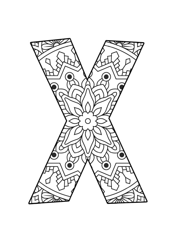 Letter X Mandala Kleurplaat