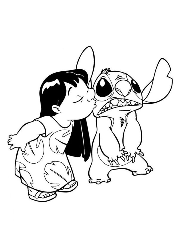 Lilo geeft Stitch een kus Kleurplaat Lilo geeft Stitch een kus Kleurplaat