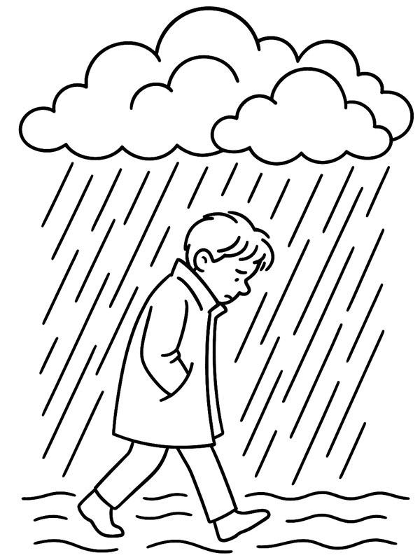 Lopen in de regen kleurplaat Lopen in de regen kleurplaat