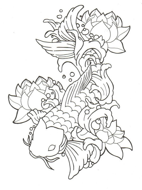 lotus en koi vis tattoo Kleurplaat