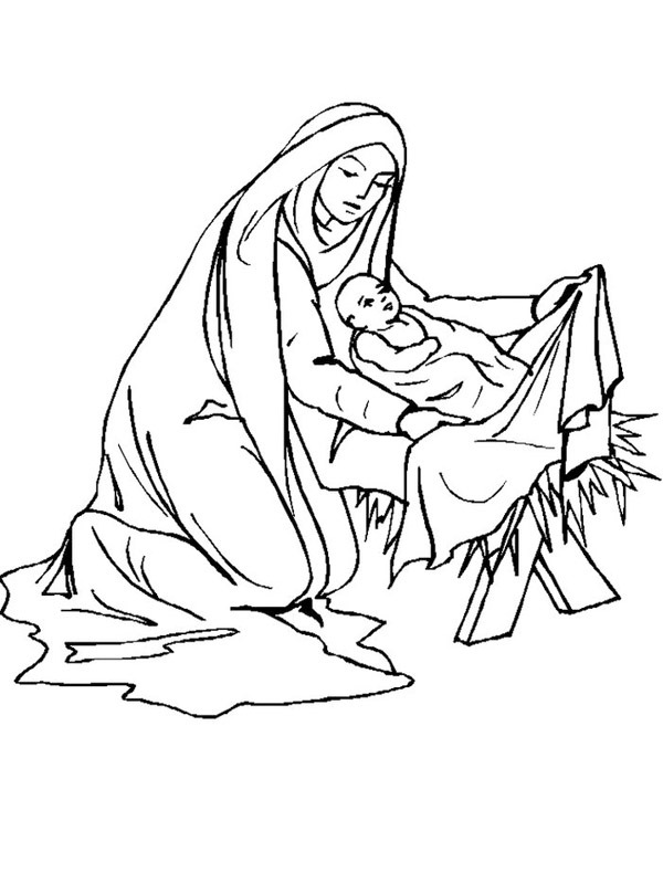 Maria en Jezus Kleurplaat