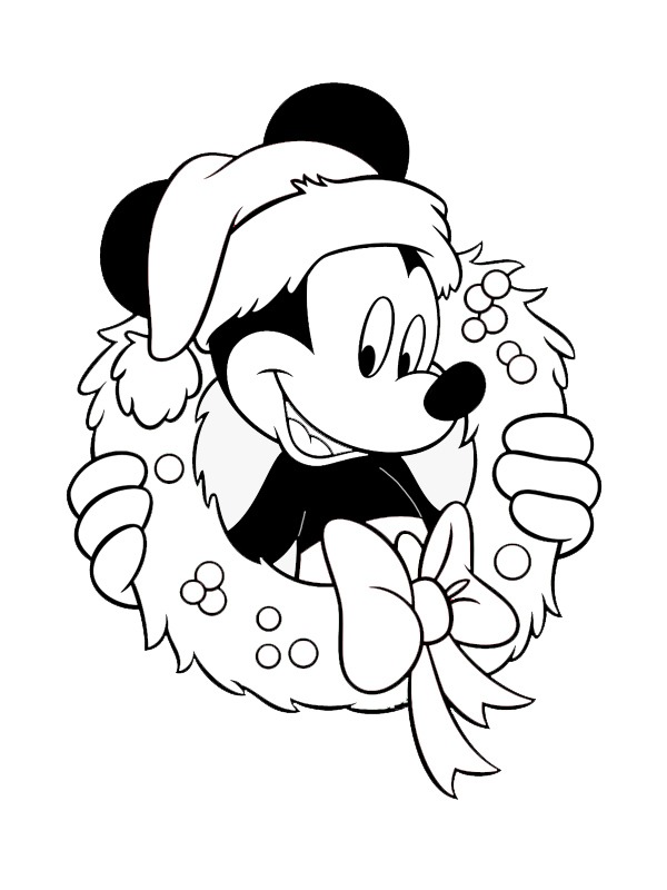Mickey Mouse in een kerstkrans Kleurplaat