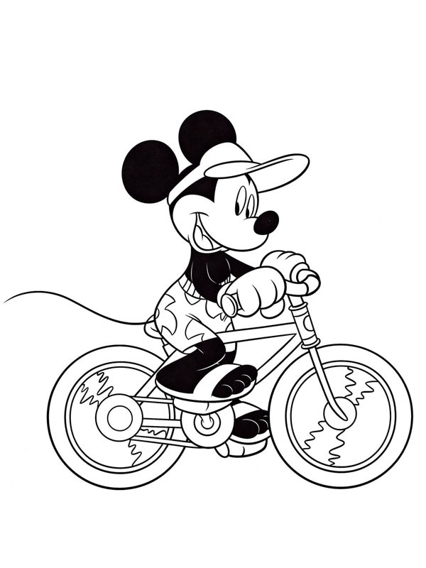 Mickey Mouse op de fiets Kleurplaat