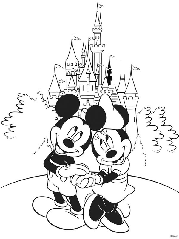 Minnie en Mickey mouse bij Disneyland Kleurplaat