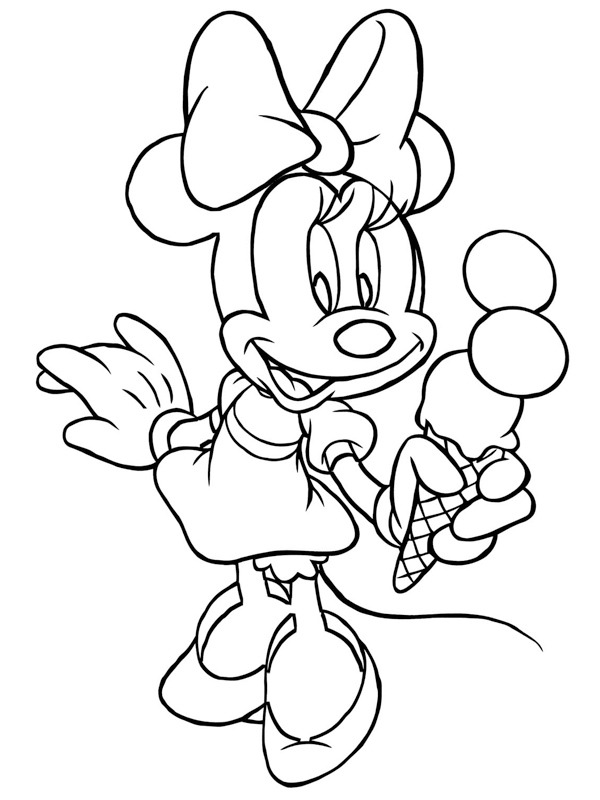 Minnie Mouse eet een ijsje Kleurplaat