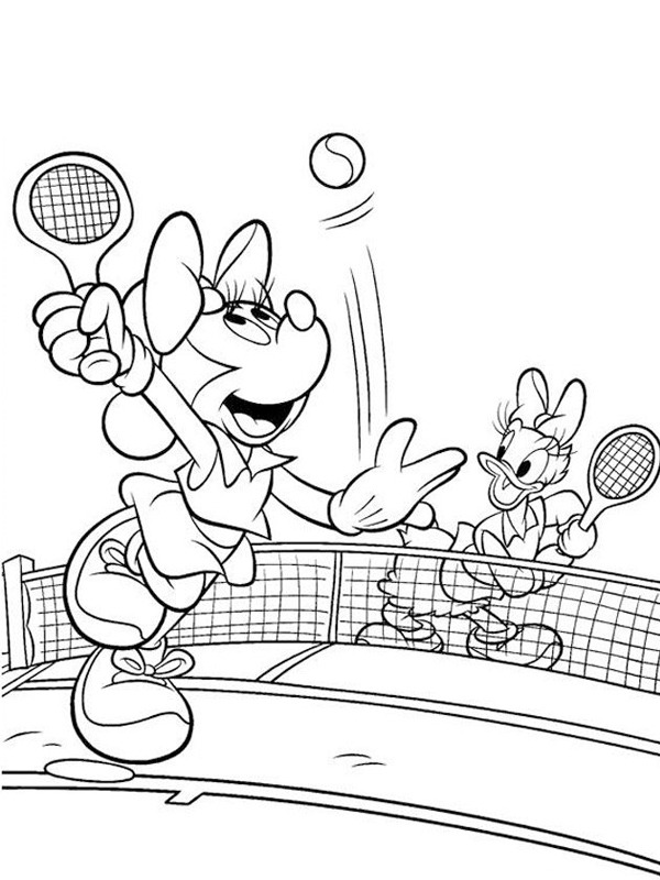 Minnie Mouse en Katrien tennissen Kleurplaat