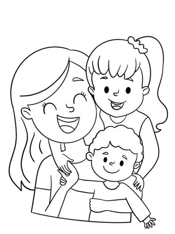 Moeder en kinderen Kleurplaat