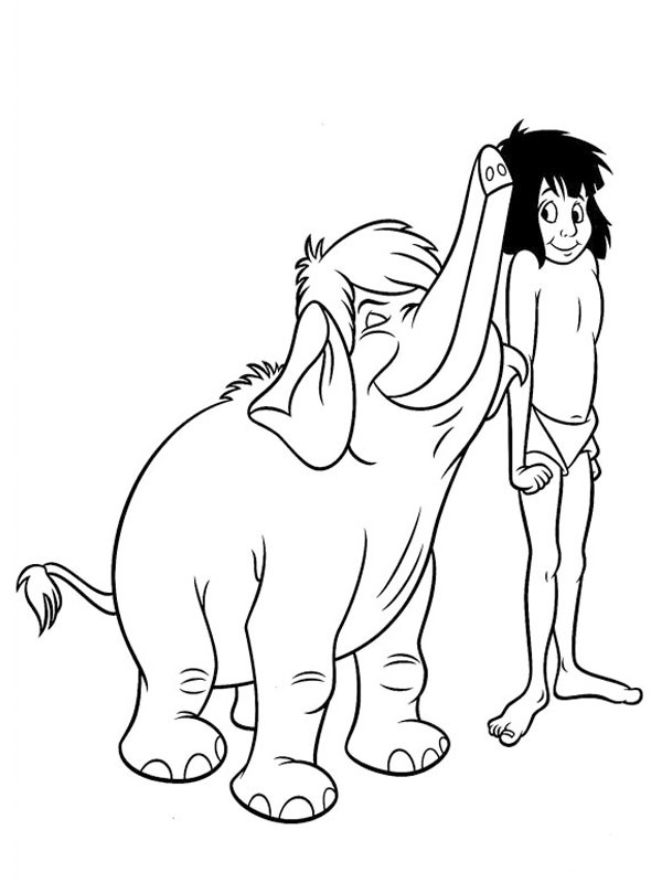 olifant en mowgli Kleurplaat