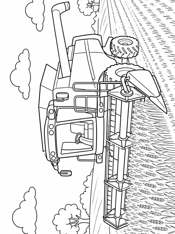 Oogstmachine op het land kleurplaat Oogstmachine op het land kleurplaat