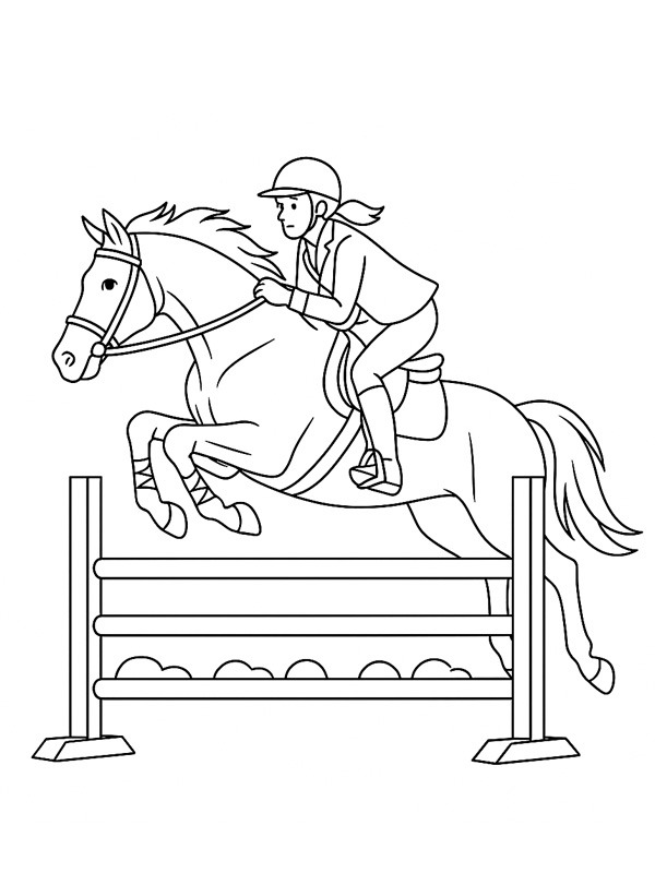 Paard en ruiter springen over een hek kleurplaat Paard en ruiter springen over een hek kleurplaat