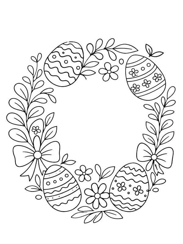 Paaskrans met eieren kleurplaat