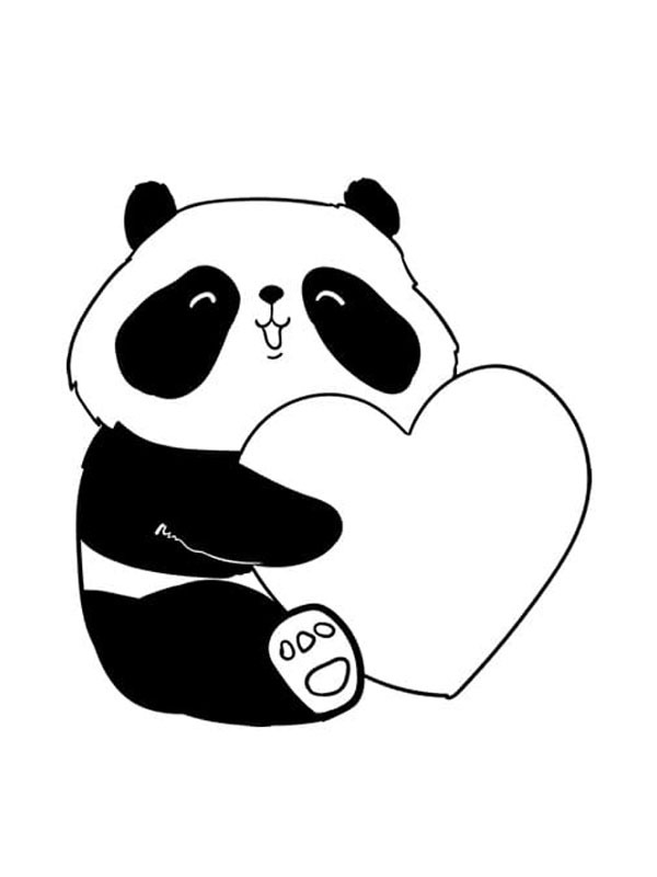 Panda met hart Kleurplaat