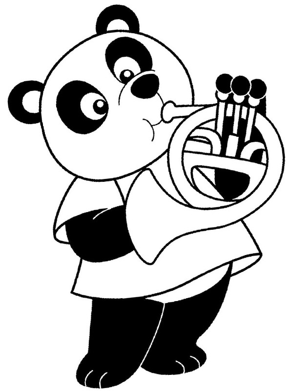 Panda speelt trompet Kleurplaat