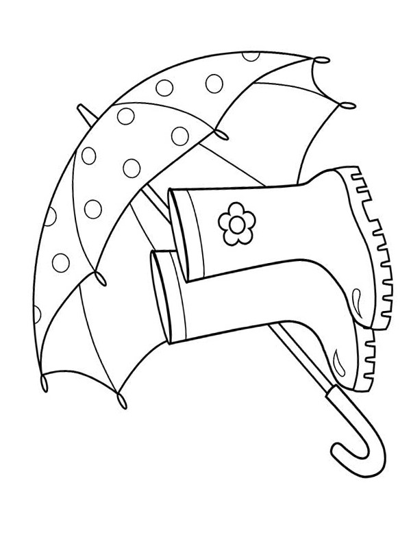 Paraplu en regenlaarzen Kleurplaat