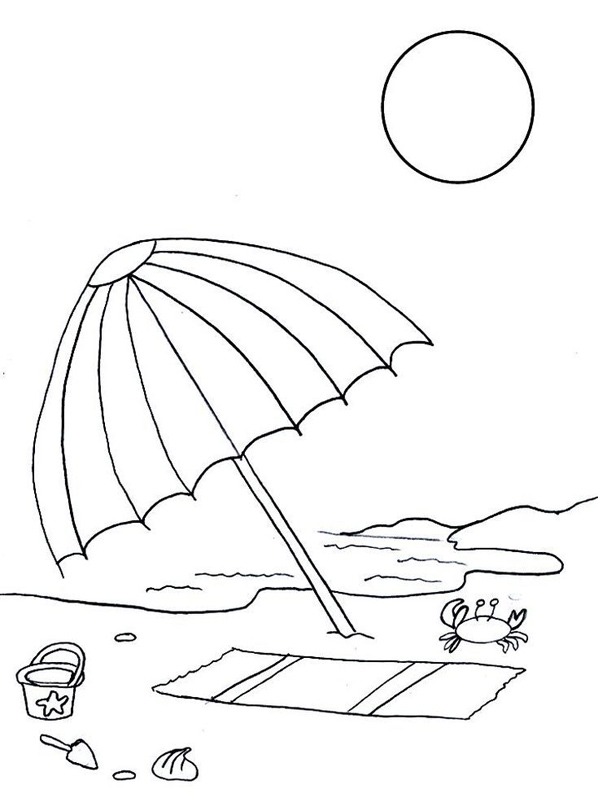 parasol op het strand Kleurplaat