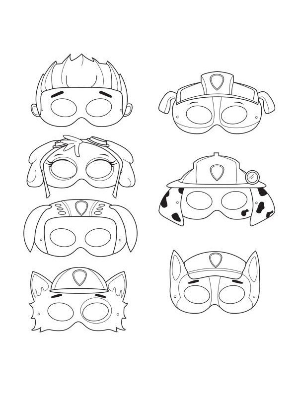 Kleurplaat paw patrol maskers |