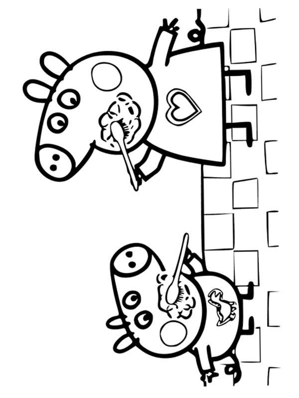 Peppa Pig en George Pig tandenpoetsen kleurplaat Peppa Pig en George Pig tandenpoetsen kleurplaat