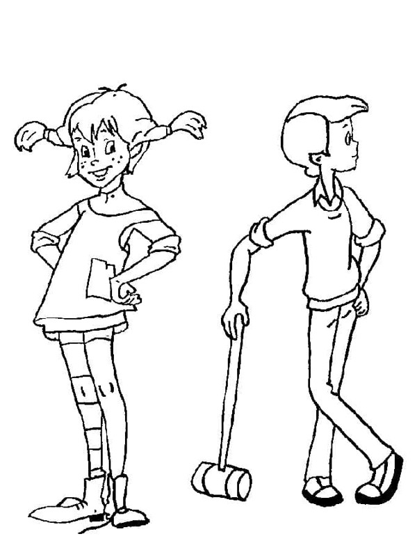 Pippi Langkous en Tommy Kleurplaat Pippi Langkous en Tommy Kleurplaat