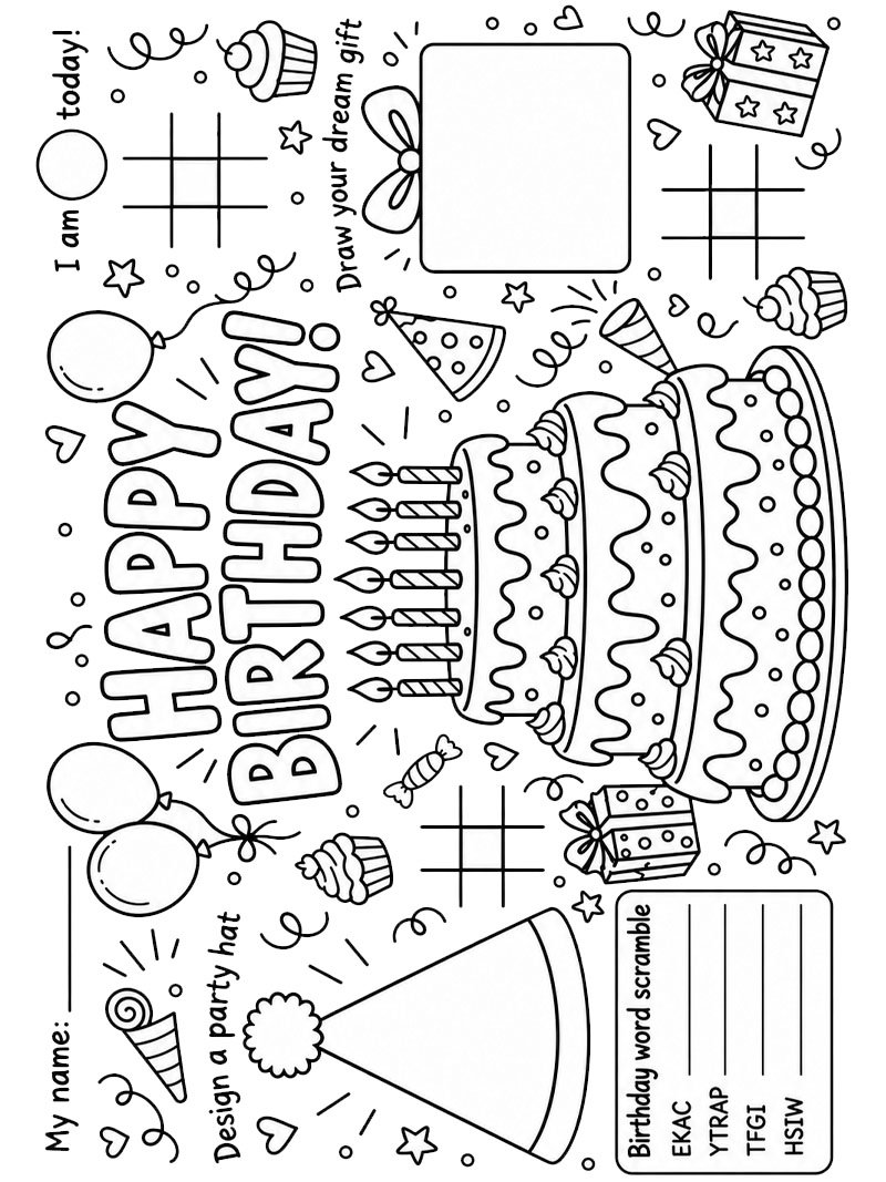 Placemat verjaardag kleurplaat Placemat verjaardag kleurplaat