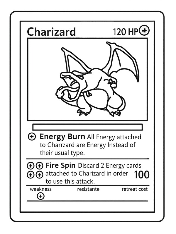Pokemon kaart Shadowless Charizard kleurplaat Pokemon kaart Shadowless Charizard kleurplaat