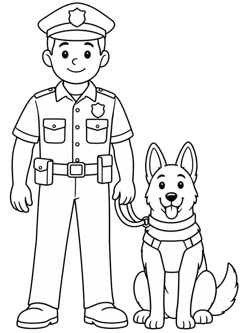 Politieagent met politiehond kleurplaat Politieagent met politiehond kleurplaat