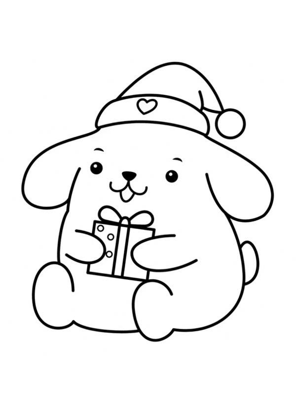 Pompompurin met kerstmuts kleurplaat Pompompurin met kerstmuts kleurplaat