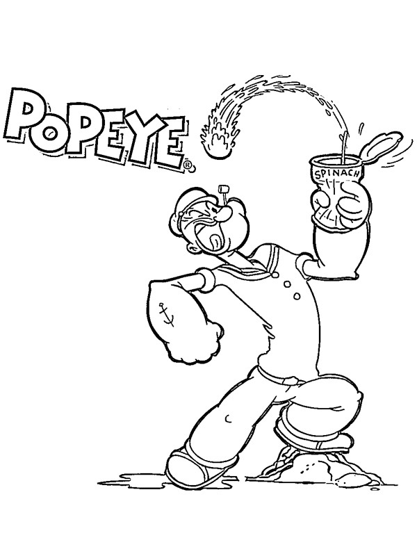 Popeye eet spinazie Kleurplaat