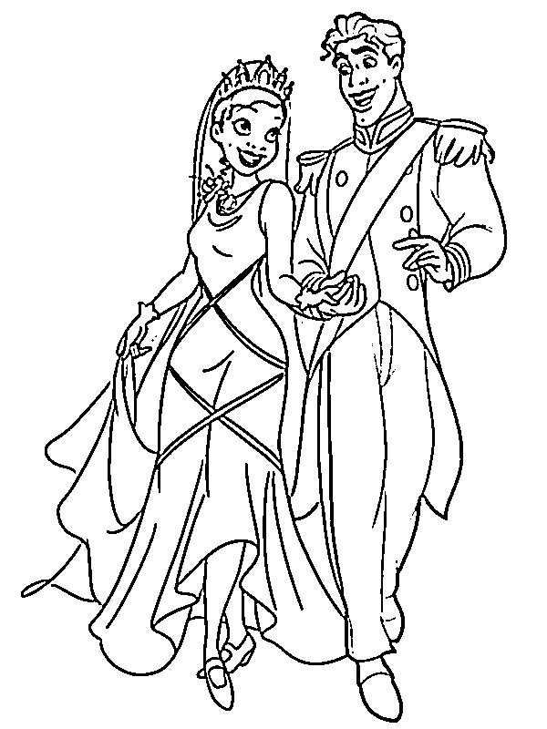 Prinses Tiana en Prins Naveen Kleurplaat