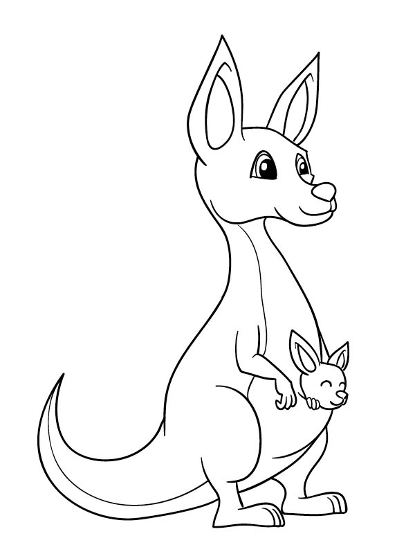 Schattige Kangoeroe met baby Kleurplaat